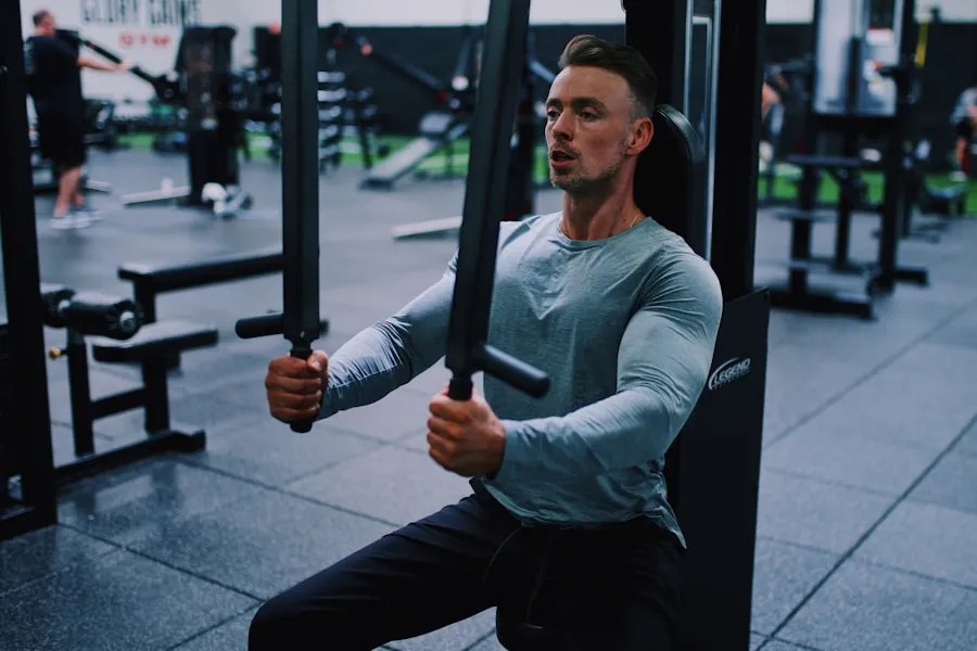 A person training on gym equipment with control